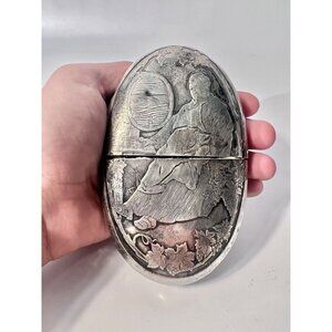 Vintage Flask Sheffield Fancy Etching Colonial Monk Cask Barrel